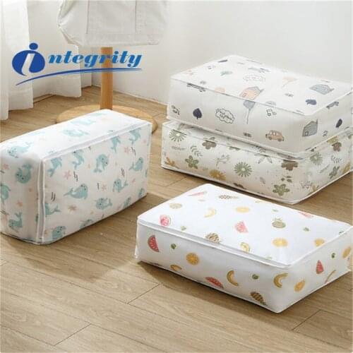 INTEGRITY 1PCS Fashion hot 2020 New quilt storage bag PEVA clothing quilt storage box household transparent printed large bag