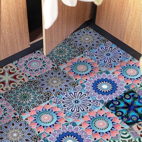 Colorful Mandala Style Matte Surface Wall Sticker Non-slip Tile Decoration Film For Tiles /Ground in Kitchen Wardrobe Art Mural