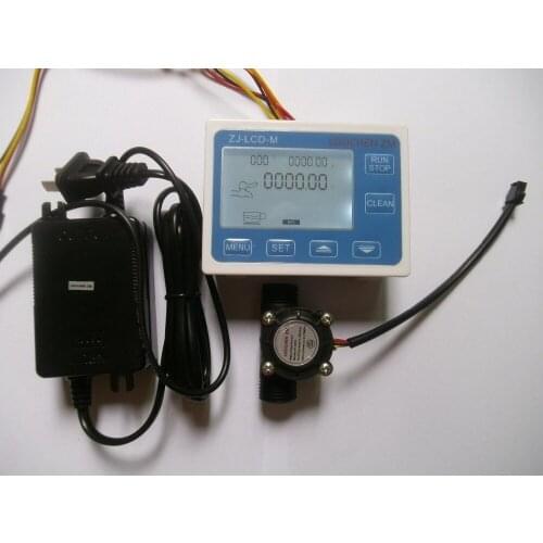 Hall Effect G1/2" Flow Water Sensor Meter+Digital LCD Display Controller+24V Adapter