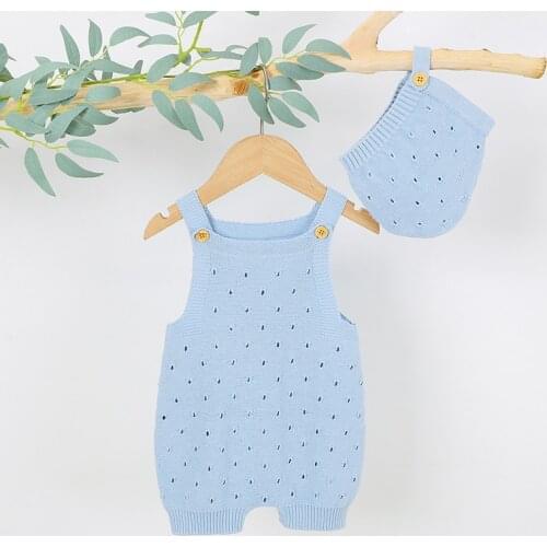 Baby Rompers 100%Cotton Knitted Newborn Girls Boys Jumpsuit Outfit Sleeveless Toddler Infant Summer Clothing Playsuit Hat 0-18M