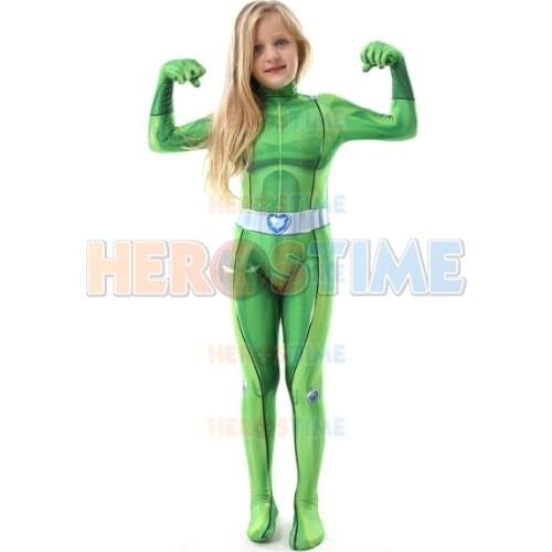 Kids Sam Totally Spies Cosplay Costume 3D Print Lycra Spandex Superhero Suit Halloween costume for Kids Free shipping