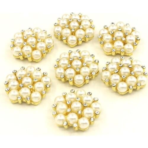 DIANCAN Pearl Rhinestone Shank Button DIY Clothing Applique Metal Craft Decoration Sewing Bridal Gem Embellishment Dress 50pc