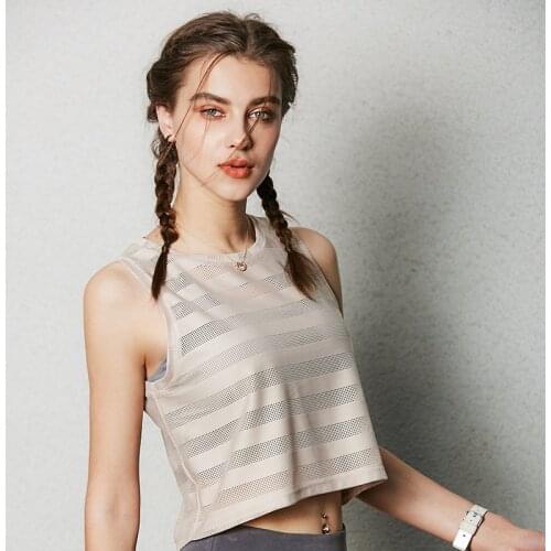 Women Fitness Yoga Shirts Sleeveless Sexy Mesh Stripe Gym Sports Vest Workout Running Tank Tops Quick Dry Top Sportswear