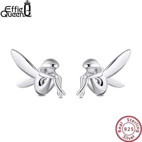Effie Queen 100% 925 Sterling Silver Stud Earrings For Women Fairy Elf Little Girl Shape Earring Silver Jewelry Brincos BE97