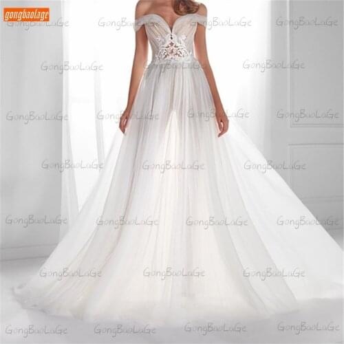 Elegant white wedding gowns 2021 A Line robe de mariée Bohemian Appliques Sleeveless hochzeitskleid Custom Made bridal dresses