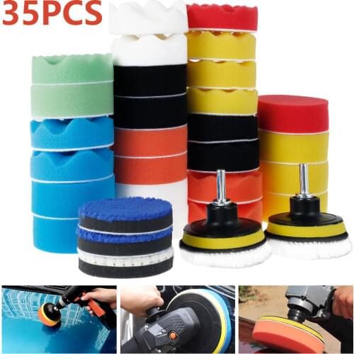 35pcs 3 Inch Buffing Waxing Polishing Sponge Pads Kit Car Polisher Drill Attachment Set Car Care Polish Pad Cleaning Accessories