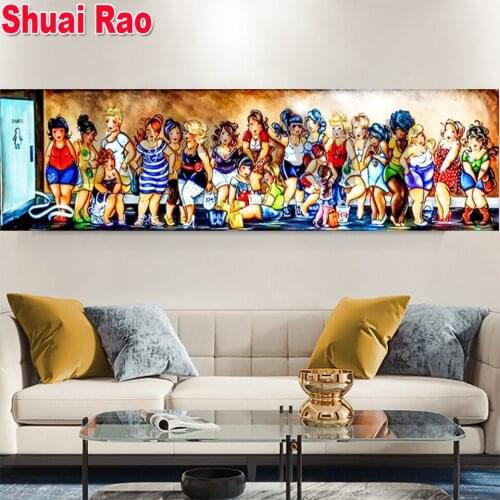 Fat ladies diy Daimond Painting 5D Full Square/ Round cartoon Women Picture Diamond Crystal Cross Stitch Mosaic Wall Art,G948