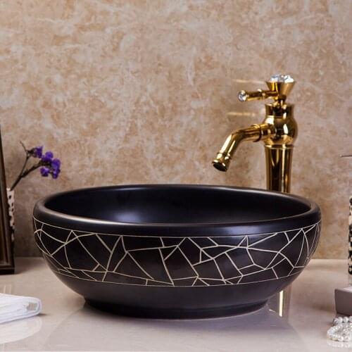 China Art porcelain Counter top Bathroom Sink Lavabo Ceramic artificial wash basin