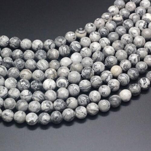 Round Gray Picasso Natural Stone Beads and Beads for Jewelry Making DIY Bracelet Necklace Jewelery Picasso Beads Strand 15"