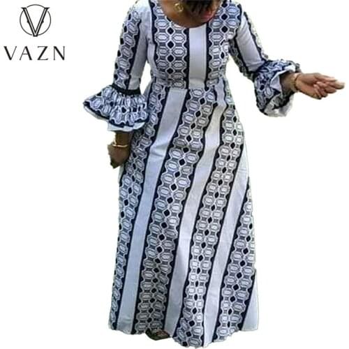 VAZN Summer 2021 European and American Large Size Womens Long-Sleeved Printed African Dress Long Dress