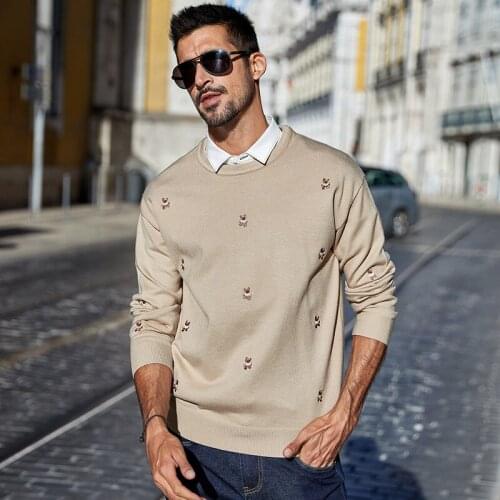 2020 Autumn Embroidery Bear Black Sweater Men Pullover Casual Jumper For Male Wear Brand Knitted Oversize Clothes 9203