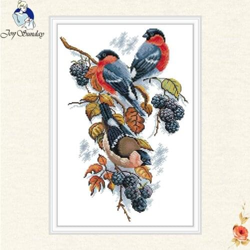 Joy SundayRed-bellied grays and blackberries DMC 11CT 14CT counted Cross Stitch For Embroidery bird animal DIY Needlework Sets