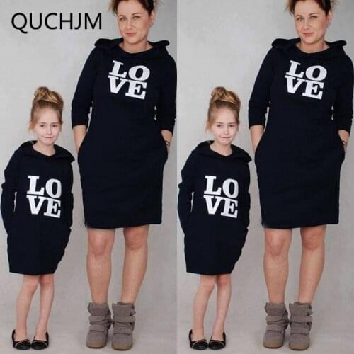 2021 new style Family clothes Kids Clothes Parent-child spring Mother Daughter sweater LOVE Tshirt LOVE Hooded Sweater Skirt