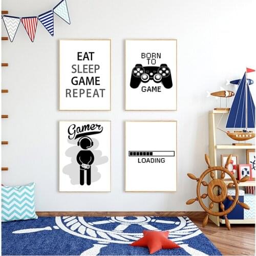 New Design Boys Game Poster And Print Illustration Gamer Quotes Wall Art Pictures Canvas Painting For Kids Room Home Decoration
