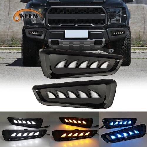 OKEEN Car LED Daytime Running Light for Ford Raptor F150 2018 2019 White Day Light Yellow Turn Signal Light Ice Blue Fog Lamp