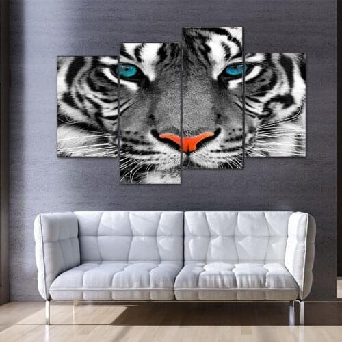 4PCS HD Print Poster Beautiful White Tiger Face Modern Creative Painting Living Room Room Decoration Art Design Wall Frameless