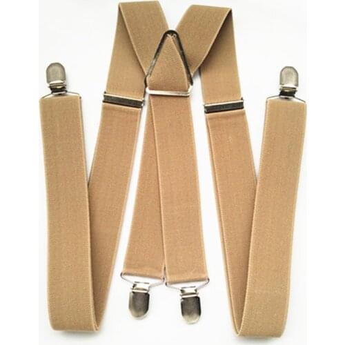BD054-L XL XXL Size Khaki Tan Color 3.5cm Width 4 Clips Adult Suspenders Adjustable Elastic X Back Pants Braces Suspender Men
