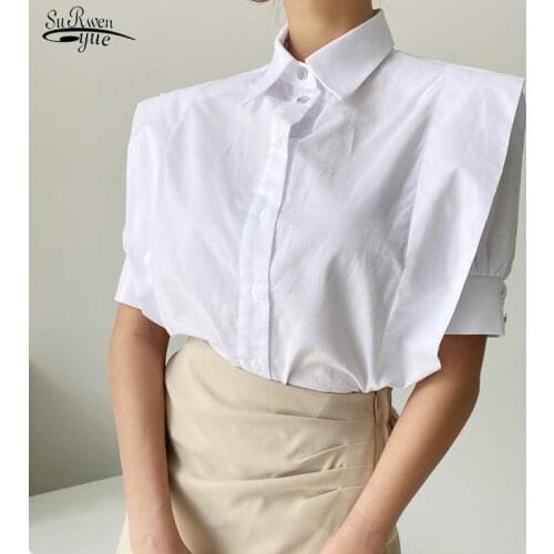 Casual Retro French Shirt Woman Button Cardigan Comfort Lady Blouse Short Sleeve Pure One Size Top Female Chemisier Femme15879