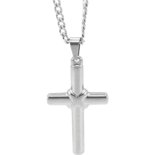 RINYIN Fashion Jewerly High Quality Polish TIF Style Cross Pendant Stainless Steel Necklace Men Curb Chain 24"