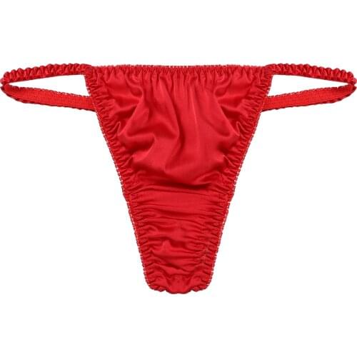 Satin Thongs Frilly Underwear Mens Lingerie Sexy Sissy Panties Low Waist Elastic Waistband G-string Underpants Breathable Briefs