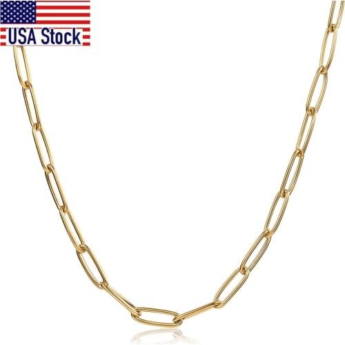 Chic Stainless Steel Paperclip Necklace for Women Rectangle Link Paper Clip Chain Layering Choker Female Neck Jewelry DN244