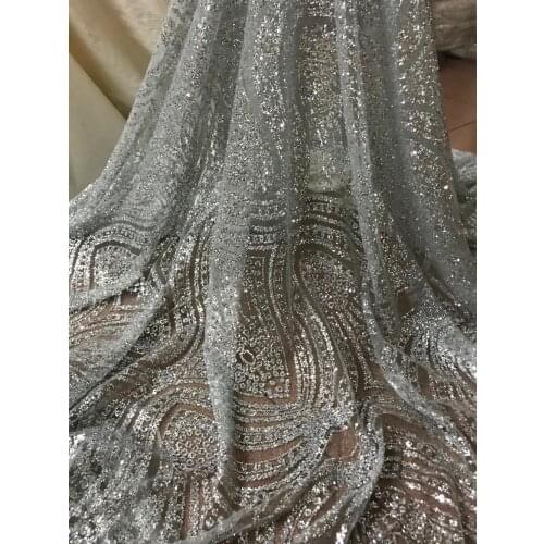 Glued glitter with sequins hot selling SYJ-51113 african tulle net lace fabric for evening dress