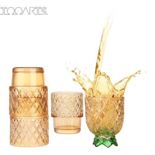 Tooarts Glass Set Stacked 4 Cups Set Pineapple Decoration Cup Diamond Pattern Desktop Decoration Wedding, Housewarming Gift