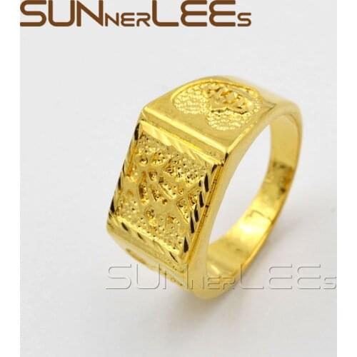 SUNNERLEES New Fashion Jewelry Mens Womens Lovers Wedding Gift Heart "Fa" Pattern Frosted Gold-Color Rings R56 Y
