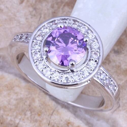 Super Purple Cubic Zirconia White CZ Silver Plated Womens Ring Size 6 / 7 / 8 / 9 R0859