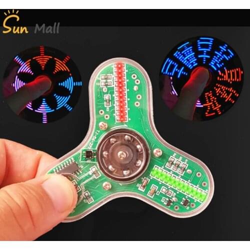 LED fingertip gyro Transparent acrylic shell Three-leaf finger gyro Illuminated display DIY production kit Christmas gift
