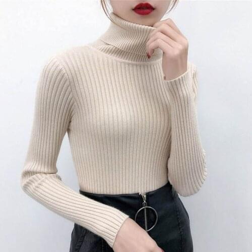 Warm Knitted Sweaters Pullover Women Turtleneck Femme Pull High Elasticity Soft Sweater Black White 2020 Autumn Winter New Tops