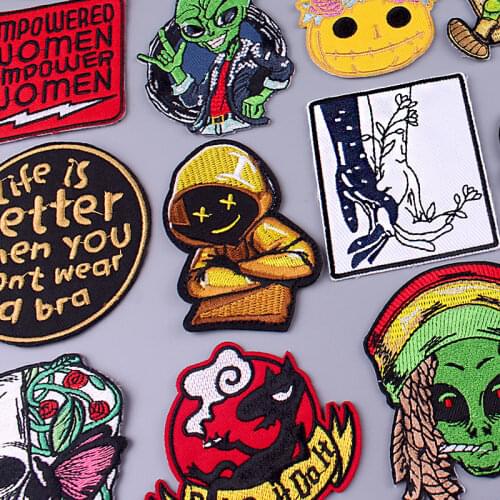 Embroidered Patches For Clothing Thermoadhesive Patches Iron On Patches On Clothes Punk/Letter Patch Alien/Rock Patch Stickers