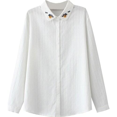 Spring 2021 Women Shirt Plus Size Fashion Casual Clothes Female Tops Neckline Embroidered White Cotton Camisa De Las Mujeres