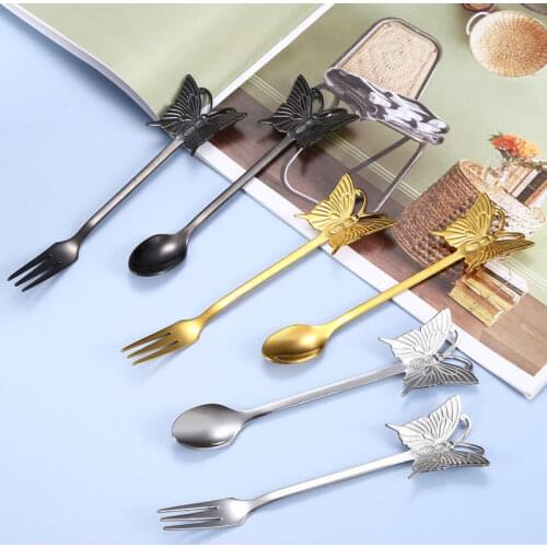 Stainless Steel Butterfly Coffee Spoon Fruit Fork Stirring Spoon Dessert Fork Plated Gift Tableware Mental Dessert Spoon
