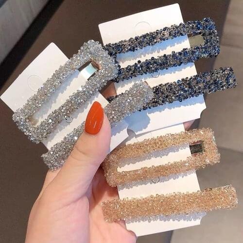Korea Shiny Crystal Rhinestones Hairpins Geometric Rectangle Hair Clips Fashion Hair Accessories 2020 NEW