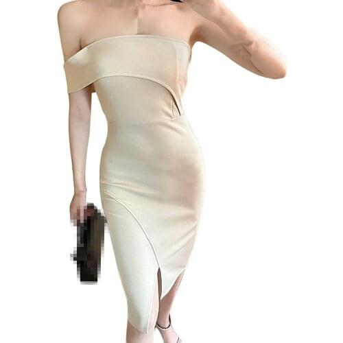 ZC3445 2021 summer new women fashion sexy temperament Split Irregular slim off-the-shoulder Dress cheap wholesale