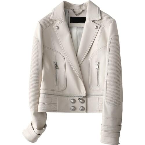 Women leather real sheepskin, coat, genuine leather, jacket for women, spring, autumn, motorcycle jacket