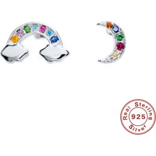 Aide 925 Sterling Silver Crystal Zircon Stud Earrings for Women Gold Silver color Rainbow Moon CZ Stud Earrings Fine Jewelry