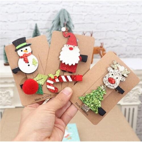 1set Christmas Hair Clips Lovely Christmas Barrettes Xmas Tree Hat Bowknot Hairpins