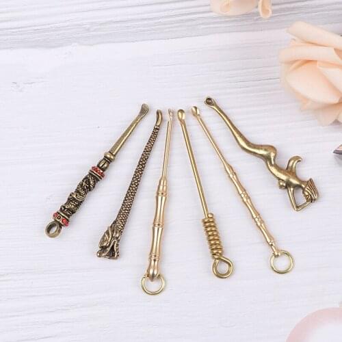 1Pc Ear Spoons Retro Brass Portable Ear Cleaning Tool Ear Pick Ear Wax Remover Curette Cleaner Keychain Pendants