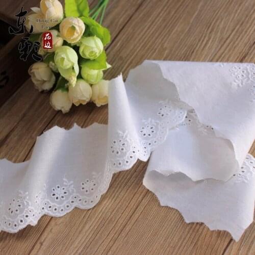 15 Yards 7.5cm White Ivory Flowers Wave Embroidery Lace Embroidered Water Soluble Cotton Cloth Lace Trim Ribbon