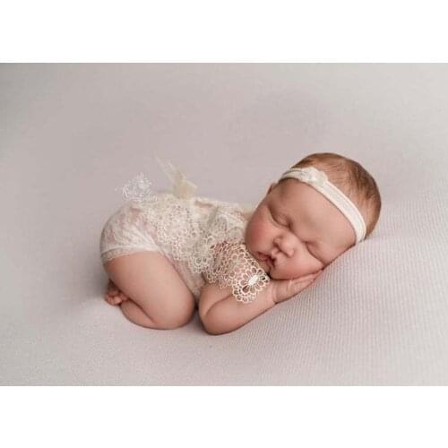 2pcs/set Newborn Photography Lace Outfit Romper Girl Shoot Props Baby First Picture Gifts Headband Jumpsuit Accessory Set