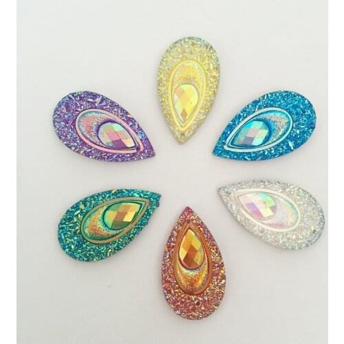 20PCS AB Resin 16*30mm teardrop Ore Peacock eye Flatback Rhinestone Ornaments DIY Wedding appliques 2 hole buttons SC69*2
