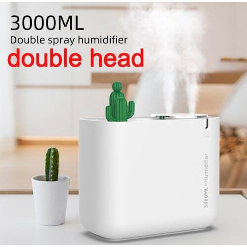 3000ml USB Cactus Air Humidifier Large Capacity Double Nozzle Ultrasonic Humidifier Mist Maker Fogger Fresh Aroma Diffuser