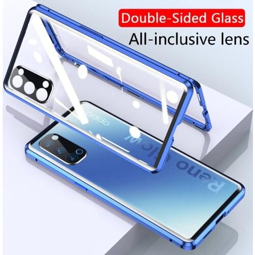 360 Double Sided Magnetic Adsorption Metal Case For OPPO F19 Pro Plus Reno 3 4Z 5 Lite 5Z Glass Cover Camera Lens Protector Film