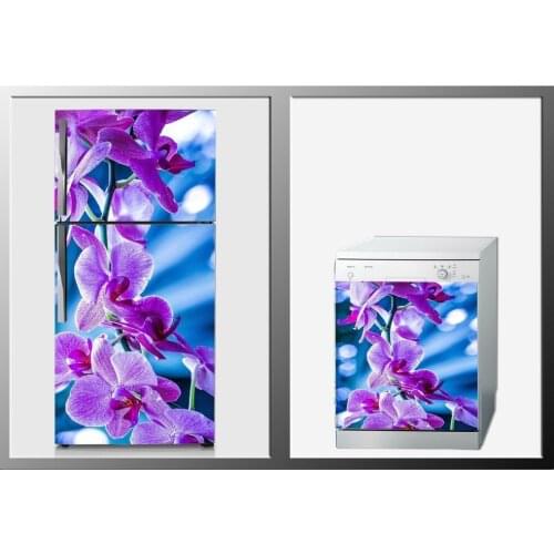 3D Fridge Sticker Pretty Orchid Refrigerator Dishwasher Door Cover Kitchen Home Decoration Accessories Modern 3d Wall Stickers