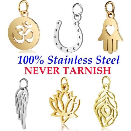 5 Pieces OM Hamsa Hand Yoga Horse Shoe Yin Yang Charm Wholesale Stainless Steel DIY Jewelry Charms Real 316 Steel DIY Charms
