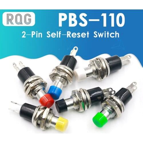 6pcs PBS-110 7MM Momentary Push button Switch Press the reset switch Momentary On Off Push Button Micro SwitchNormally Open NO