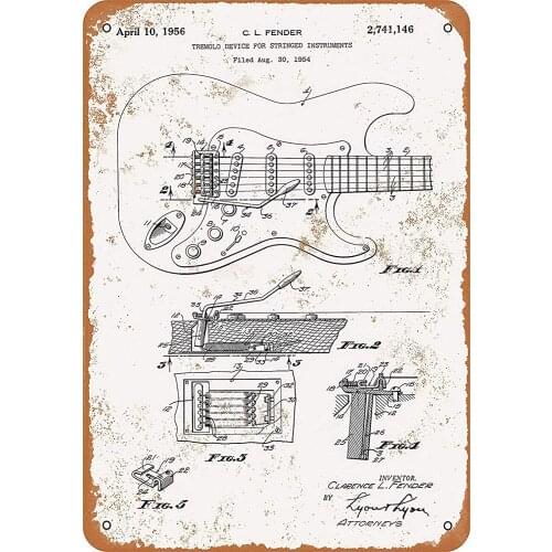 8 x 12 Metal Sign - Electric Guitar Tremolo Patent Coffee House or Home