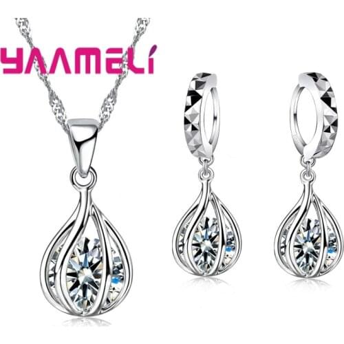 925 Sterling Silver Jewelry For Women Cute Round Drop Shape Jewelry Set Pendant Necklace Hoop Earring Big Promotion Sale